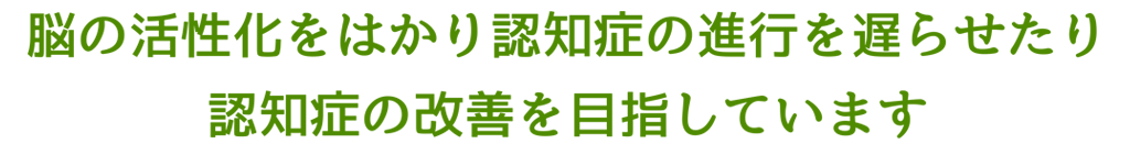 脳の活性化をはかり認知症の進行を遅らせたり認知症の改善を目指しています